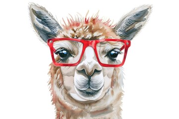 Close up of a llama wearing glasses, suitable for educational or fun designs