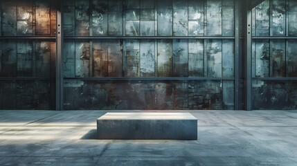 Modern Steel Podium on Warehouse Background: Industrial Chic for Presentations