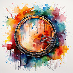 Watercolor Colorful Bodhran Illustration, Generative Ai