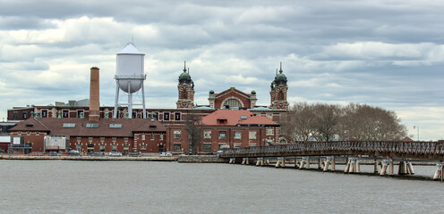 ellis island view with bridge and hudson river (from liberty state park in jersey city nj) new...