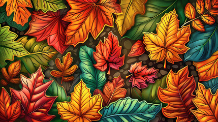 Leaves with different shades due to the change of the seasons. Concept of inexorable passage of time.