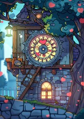 A clock tower stands in a small town