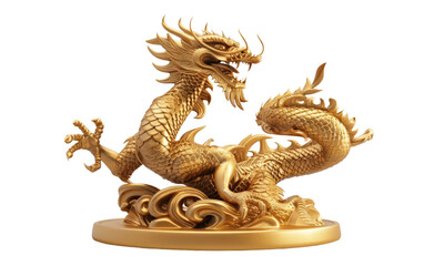 Golden Dragon Statue on white background.