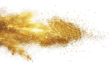 Gilded Glamour: Sparkling Dust Delight, Radiant Glimmer: Captivating Gold Dust on white background.