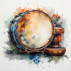 Naklejka premium Watercolor Colorful Bodhran Illustration, Generative Ai