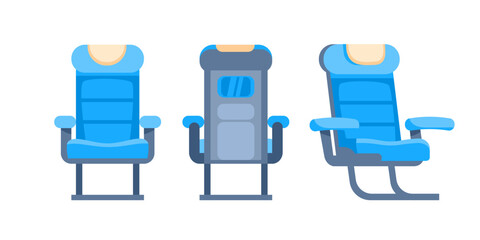 Airplane armchairs. Armchair or stool. Plane transport interior. Aircraft seats