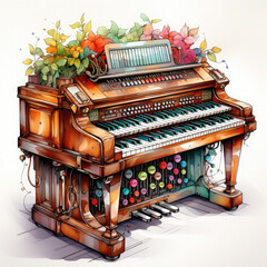 Fototapeta na wymiar Watercolor Hammond B3 Organ Illustration, Generative Ai