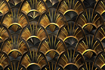 A sophisticated background with an Art Deco inspired pattern in gold and black, perfect for an elegant and vintage feel.