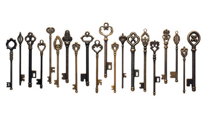 Collection of Antique Keys on transparence background