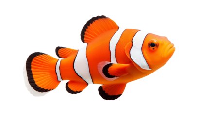A vibrant clownfish with striking orange and white stripes, isolated on a transparent background. Generative AI 