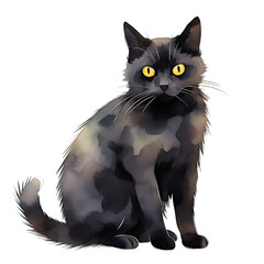 AI-Generated Watercolor black Cat Clip Art Illustration. Isolated elements on a white background.