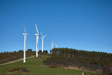 Wind turbines at the experimental Sotavento Wind Farm in Lugo, Galicia, Spain