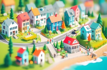 Miniature of a resort town with tilt shift effect