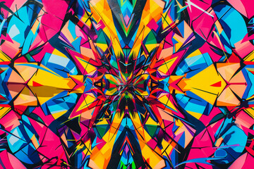 A vibrant and eye-catching background with a large, abstract graffiti art pattern in a kaleidoscope of bright colors.