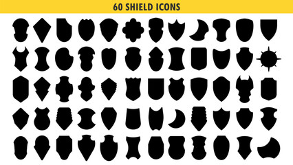 Collection protection emblem. Set of black heraldic shield icon. Vector illustration.