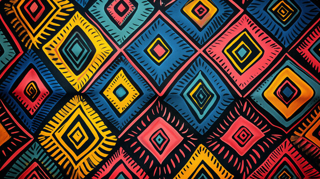 abstract background, African patterns blue, orange, green, turquoise