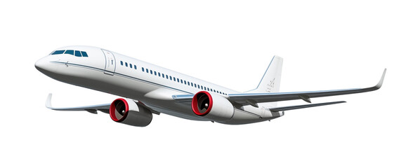 Modern passenger airplane ascending with landing gear down, isolated against a transparent background, illustrating aviation and travel. Generative AI