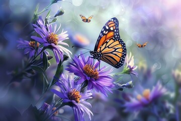 Close-up shot of a butterfly perched on a colorful flower, perfect for nature-themed designs