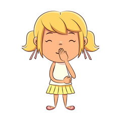 Girl hiding laugh, giggle, shy, smiling