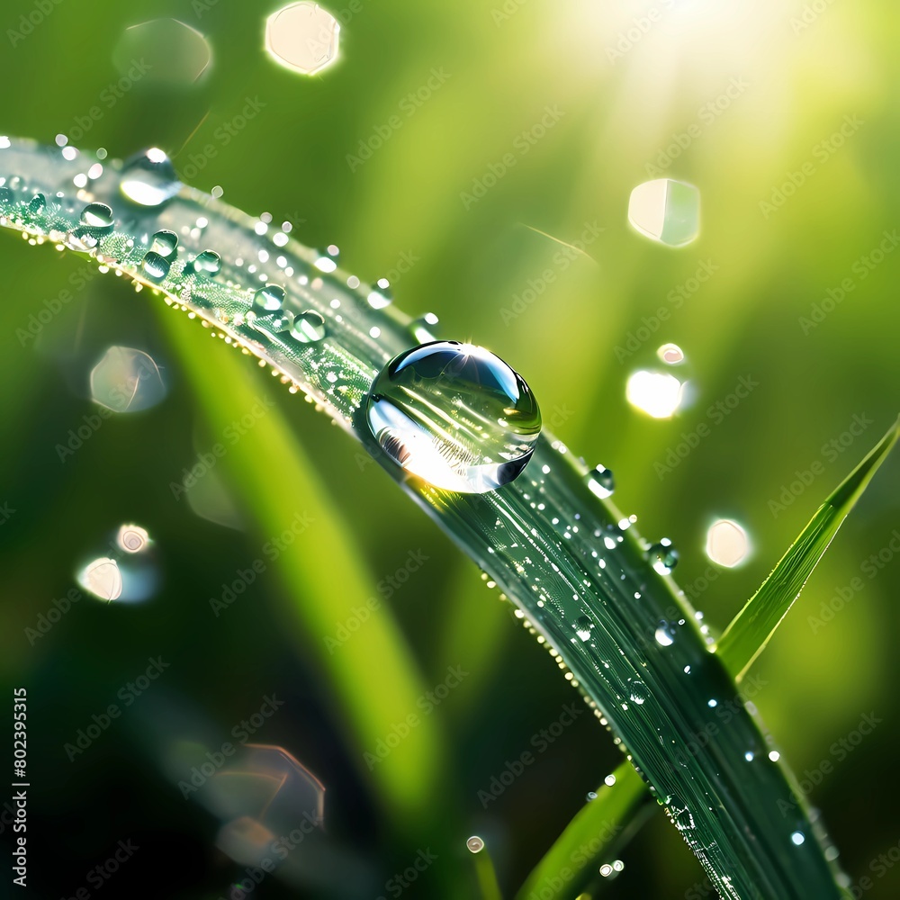 Wall mural water drops on grass