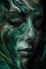 Swirling Female Portrait in Green and Gold