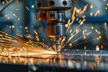 Close up of a machine cutting metal, perfect for industrial concepts