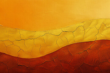An abstract landscape of burnt orange and mustard yellow, reminiscent of a sunset, with a smooth gradient transitioning into a rough, textured surface like dried paint.