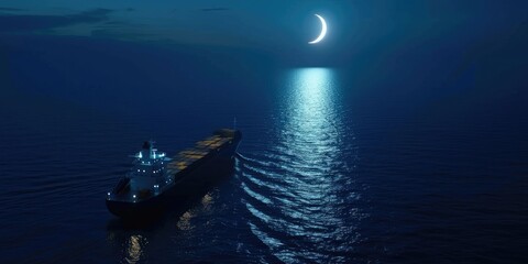 Night Voyage: Crescent Moon Reflecting on Ocean Waters