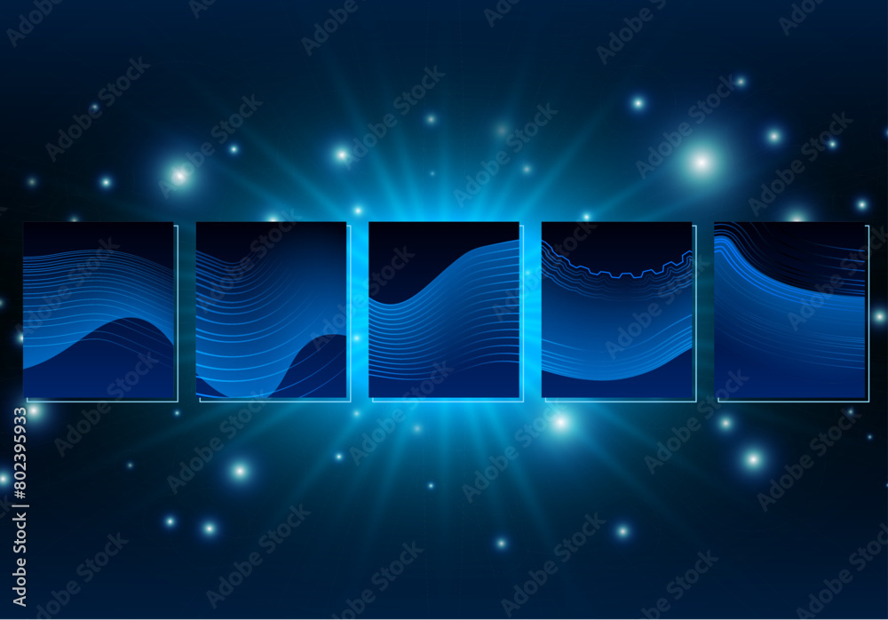 Poster abstract neon glowing line in motion with light sparkles and flares. futuristic background, with neo