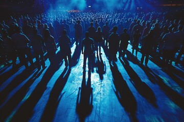 Silhouettes in Blue: Nighttime Crowd at Concert