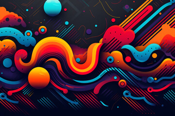 Colorful abstract design with flowing waves and geometric shapes