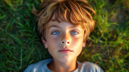 Tranquil Moments: Child Lounging on Fresh Green Grass