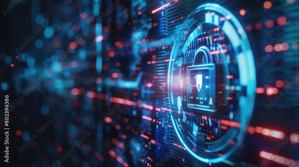 Poster close-up of a computer screen with a lock icon. ideal for cybersecurity concepts