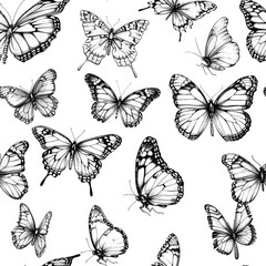 Elegant black and white butterflies on a clean white backdrop. Ideal for minimalist designs