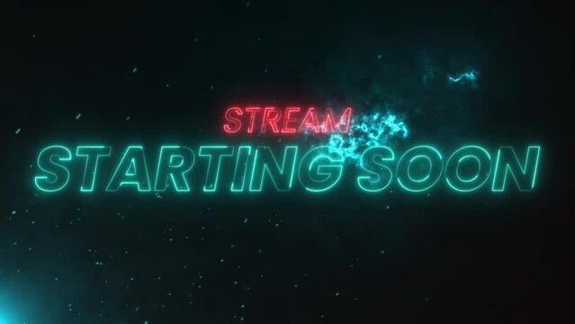 Stream starting soon neon text animation suitable for video live streaming. Animated neon starting soon text, advertising next business concept. Glowing Light 4K.