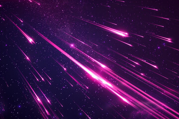 An array of ultraviolet and bright pink streaks racing across a dark, starry night sky background, giving the impression of an abstract cosmic phenomenon.