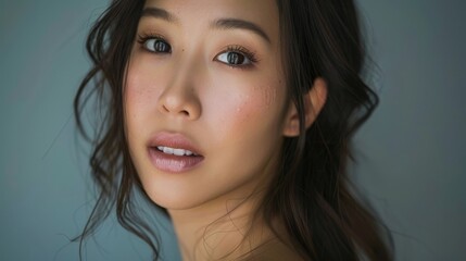 Obraz premium Asian Woman's Journey to Embracing Natural Beauty and Inner Radiance at Age 35