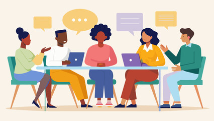 A panel discussion led by experts on the topic of Juneteenth with attendees eagerly taking notes and engaging in lively conversation.. Vector illustration