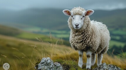 Obraz premium A peaceful countryside scene with grazing sheep and rolling hills.Professional photographer perspective
