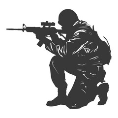 silhouette terrorist in action full body black color only