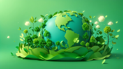 green globe with a white outline in front of a green