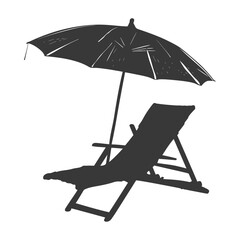 silhouette umbrella beach and beach chair full black color only