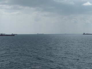 Sea with Cargo ships crossing