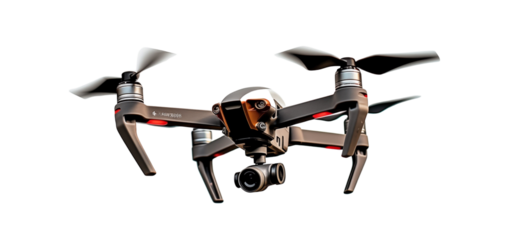 A sophisticated drone with a high-resolution camera, poised mid-air, symbolizing technology and surveillance. Generative AI