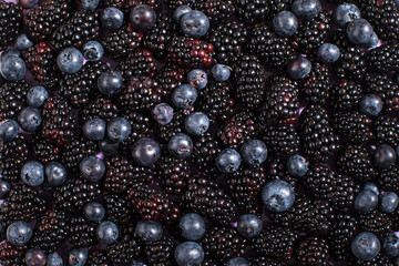 Close up of blackberries and blueberries