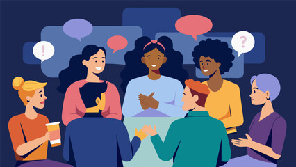 In the postscreening discussion attendees eagerly share their thoughts and reactions sparking insightful conversations about the impact of Juneteenth.. Vector illustration