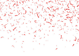 Red confetti, falling paper ribbons isolated on white background. Birthday party decoration. Vector illustration.