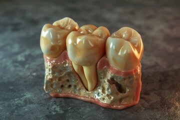 Close-up of a tooth model with one missing tooth, ideal for dental concepts
