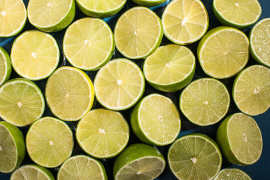 Close up of cut lime halves
