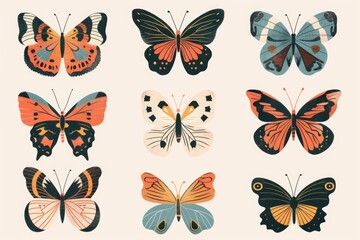 A collection of colorful butterflies on a white background. Perfect for nature and spring-themed designs